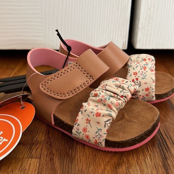 Baby Floral Brown Footbed Sandals Comfort Girls Velcro Comfort Many Sizes NWT - Picture 1 of 9